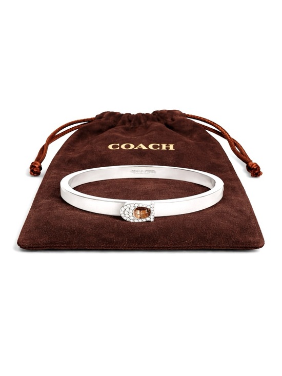 Coach Jewelry - COACH Pave Crystal Signature Silver Tone Hinged Bangle